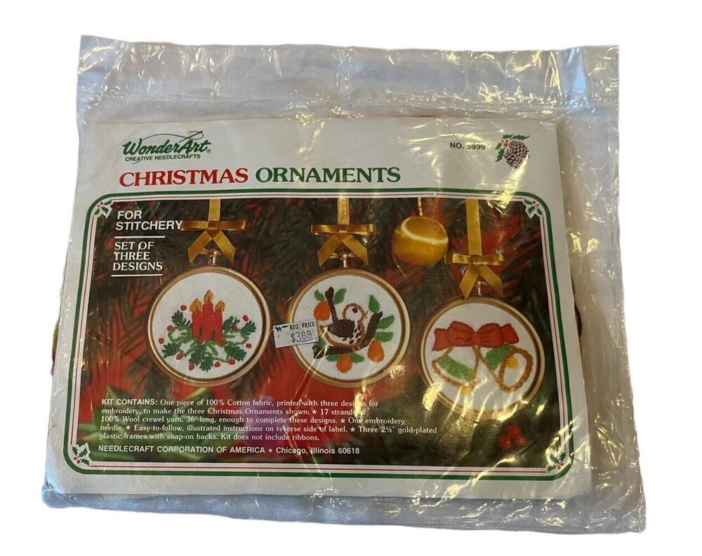 WonderArt 5999 Christmas Ornaments Needlepoint Kit Ornament New Sealed